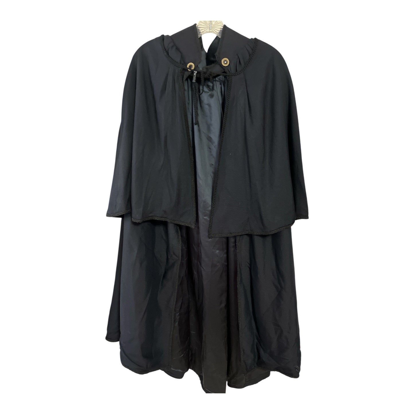 Vintage Black Costume Cape with Detachable Shoulder Cape + White Gloves