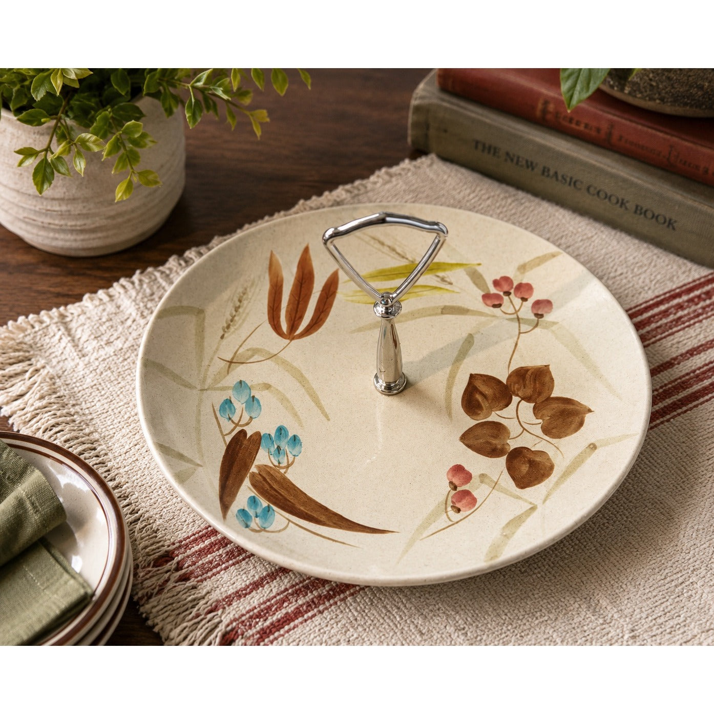 Vintage Red Wing Random Harvest Tidbit Tray Hand Painted MCM Serving Plate