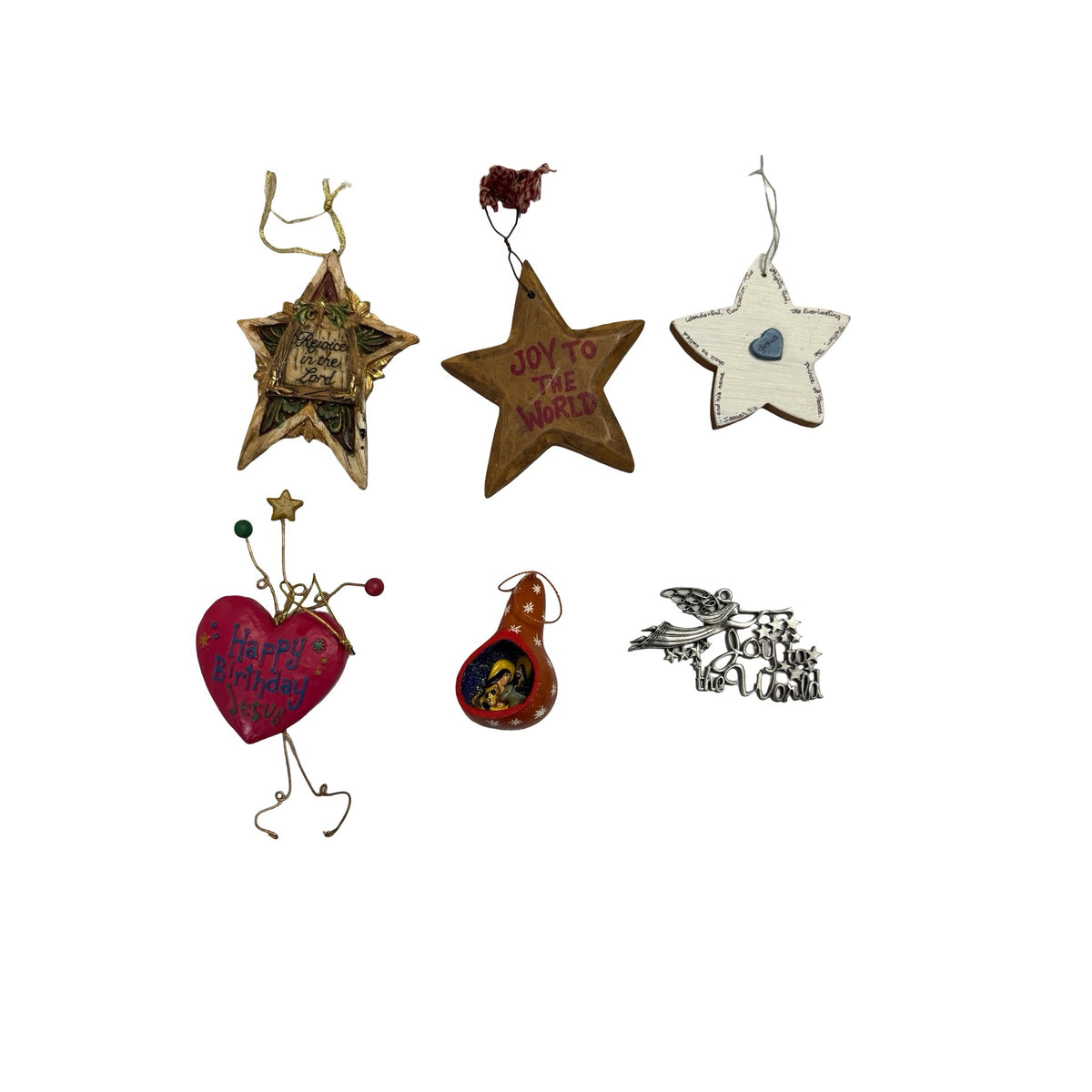 Christian Christmas Ornament Lot of 6 Handmade Folk Art Joy to the World Nativity