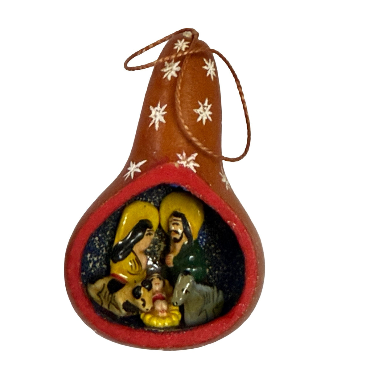 Christian Christmas Ornament Lot of 6 Handmade Folk Art Joy to the World Nativity