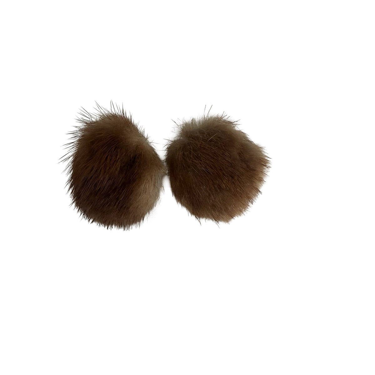 Vintage Brown Fur Pom Pom Clip On Earrings 1 Inch Mid Century Costume Jewelry