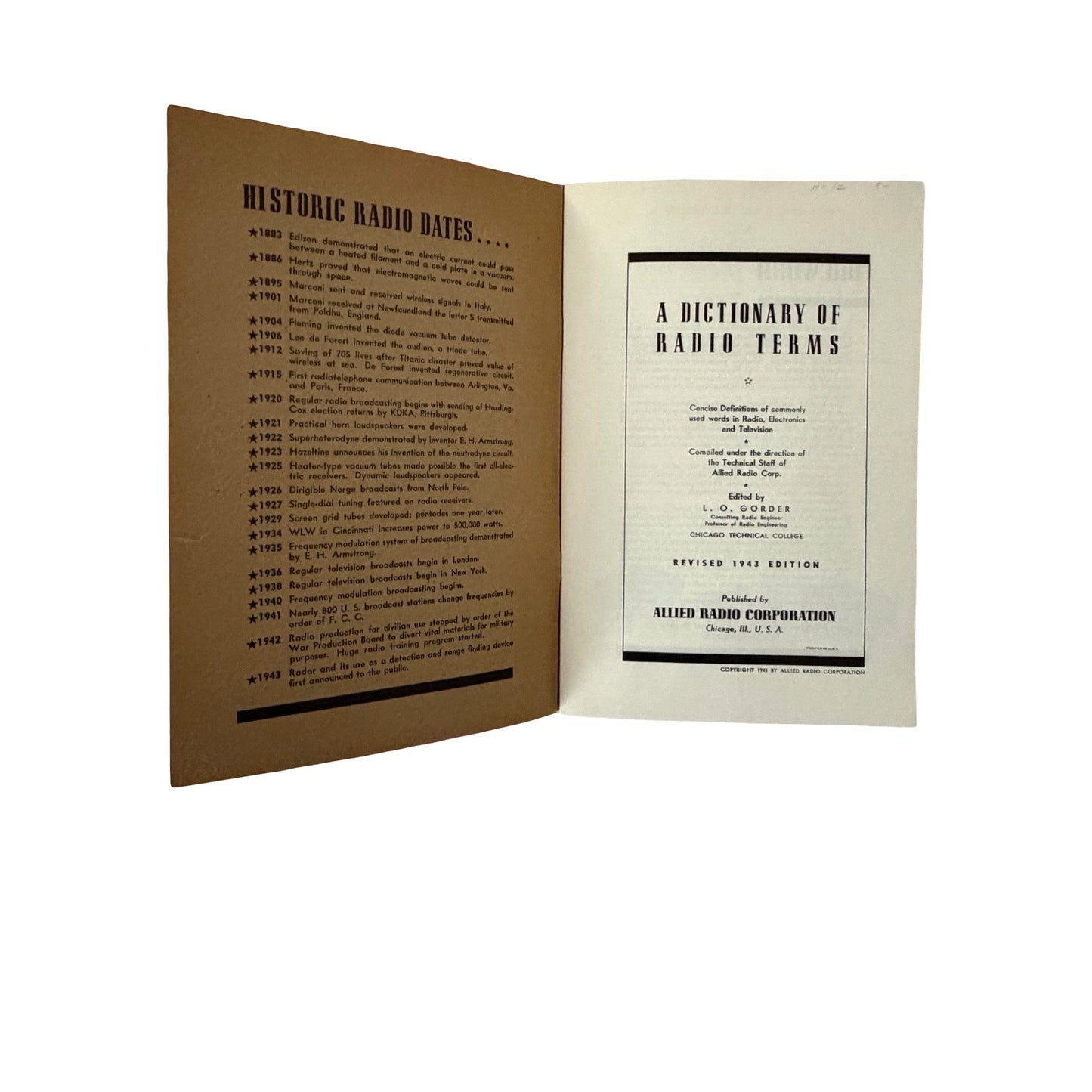 Vintage 1943 A Dictionary of Radio Terms Allied Radio Electronics Television Handbook