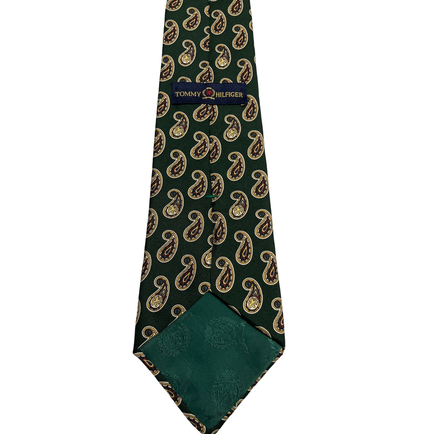 Tommy Hilfiger Silk Tie Green Paisley Red Medallion Vintage Y2K USA