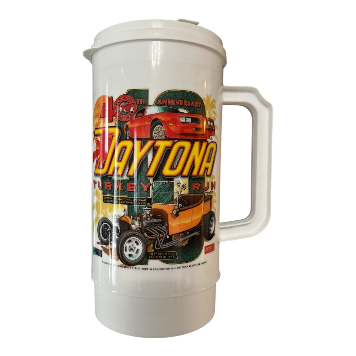 2013 Daytona Turkey Run 40th Anniversary Travel Mug Hot Rod Car Show Whirley USA