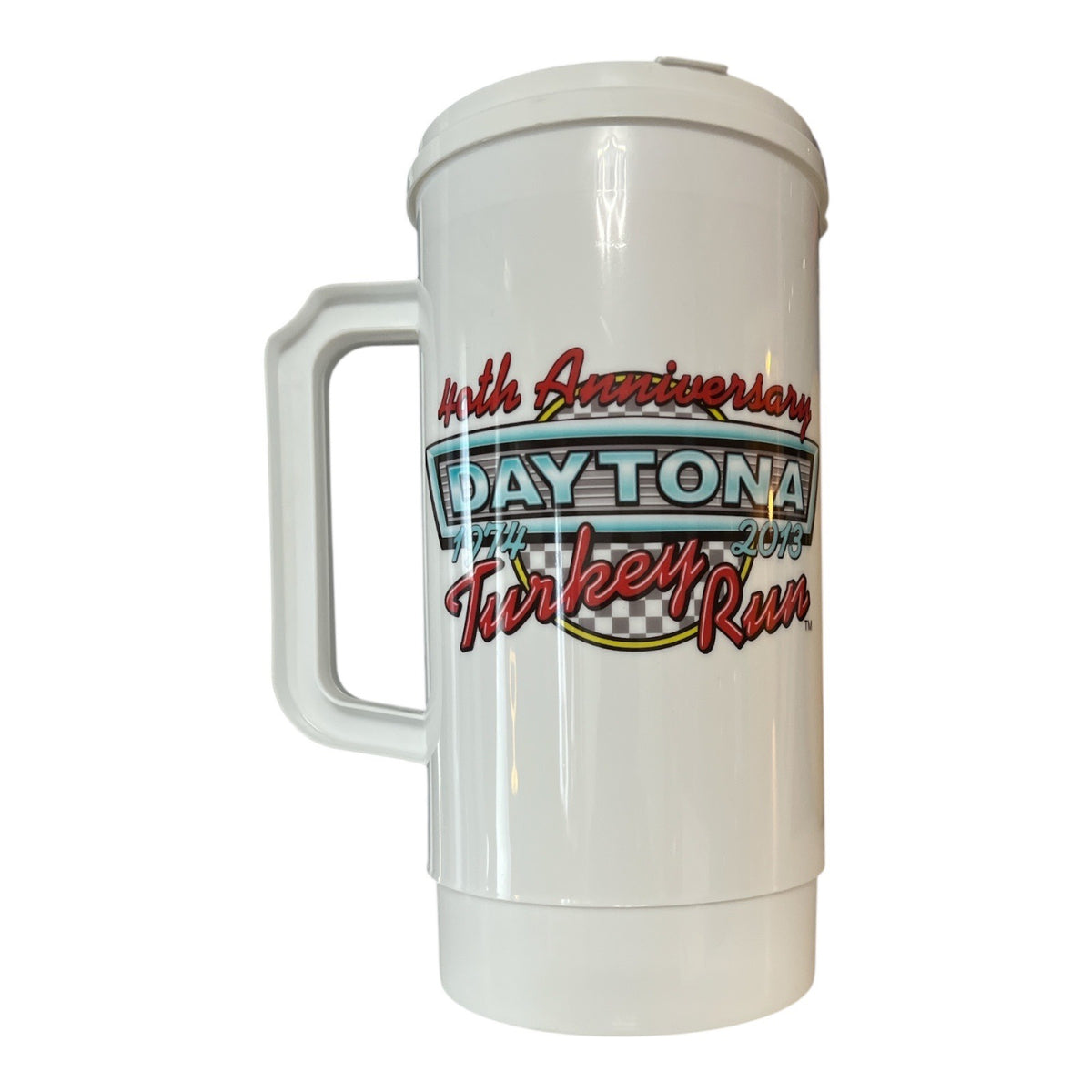 2013 Daytona Turkey Run 40th Anniversary Travel Mug Hot Rod Car Show Whirley USA