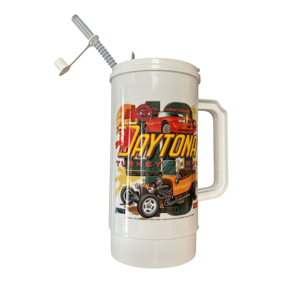 2013 Daytona Turkey Run 40th Anniversary Travel Mug Hot Rod Car Show Whirley USA