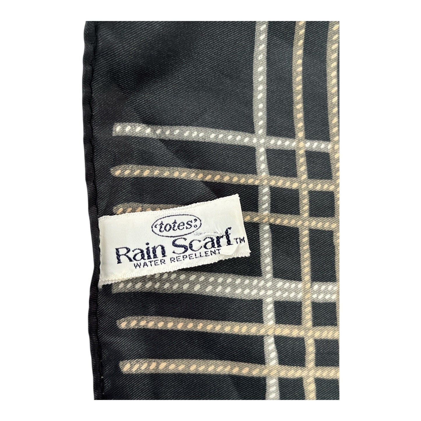 Vintage 1976 Totes Rain Scarf Water Repellent Feather Print Black Gold Red Japan 27”