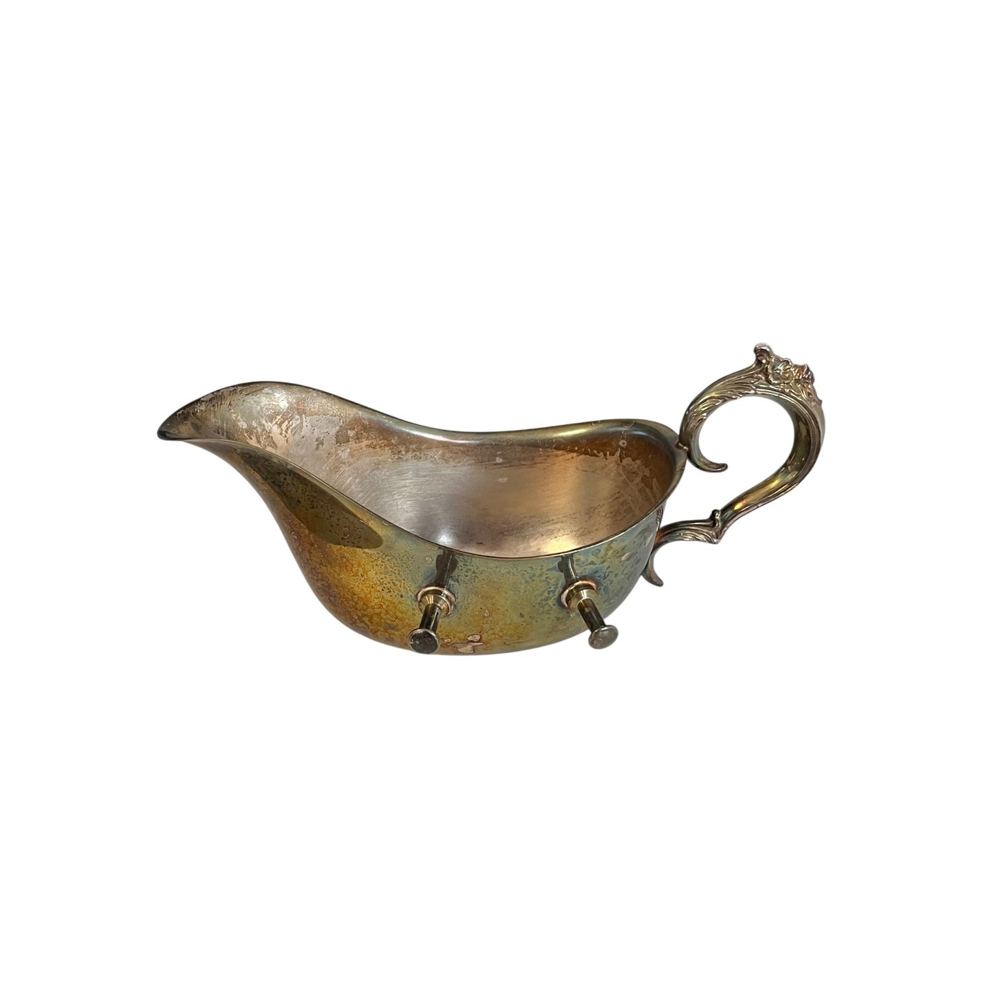 Vintage F.B. Rogers Silver Co Gravy Boat Footed Tarnished Silverplate Ornate Handle