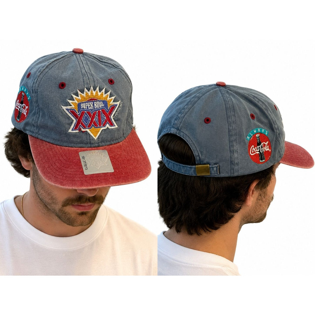 Vintage 1995 Super Bowl XXIX Logo 7 Coca Cola NFL Denim Snapback Hat Cap