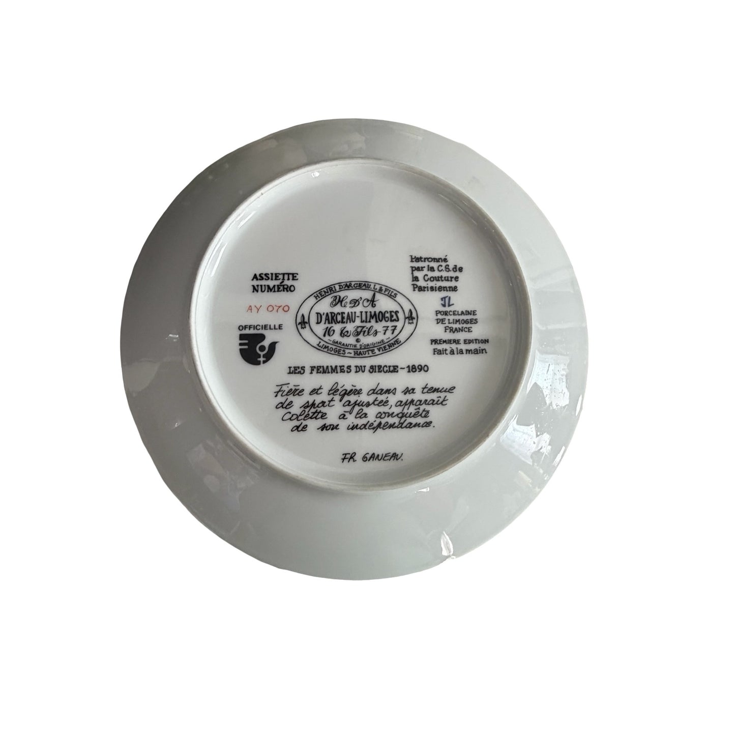 D'Arceau Limoges Les Femmes du Siècle 1890 Colette Collector Plate Fr Ganeau 1976
