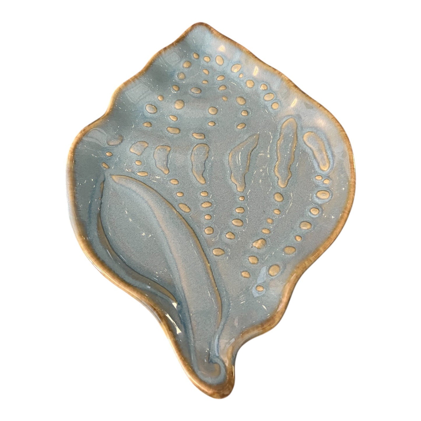 Cindy Crawford Style Blue Ceramic Leaf Dish Trinket Tray Vanity Catchall 7.5x5.25