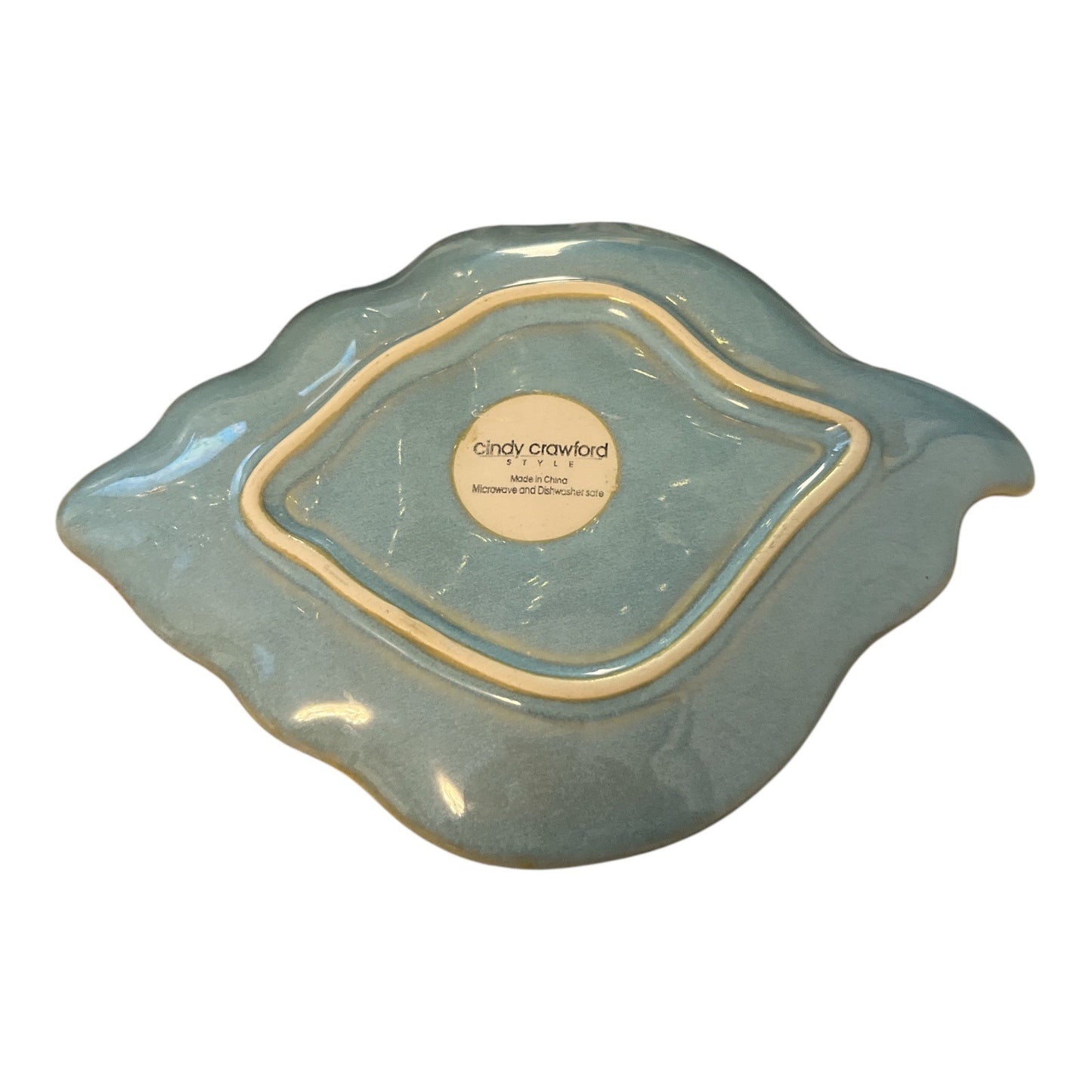 Cindy Crawford Style Blue Ceramic Leaf Dish Trinket Tray Vanity Catchall 7.5x5.25