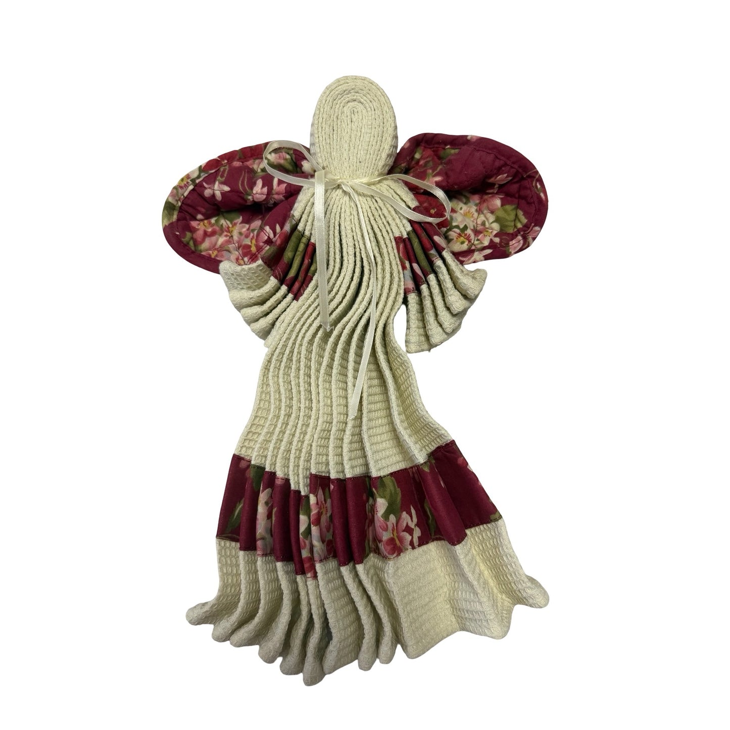 Great Finds Collection Good Friends Handmade Hanging Kitchen Towel Angel Burgundy Floral Country Decor
