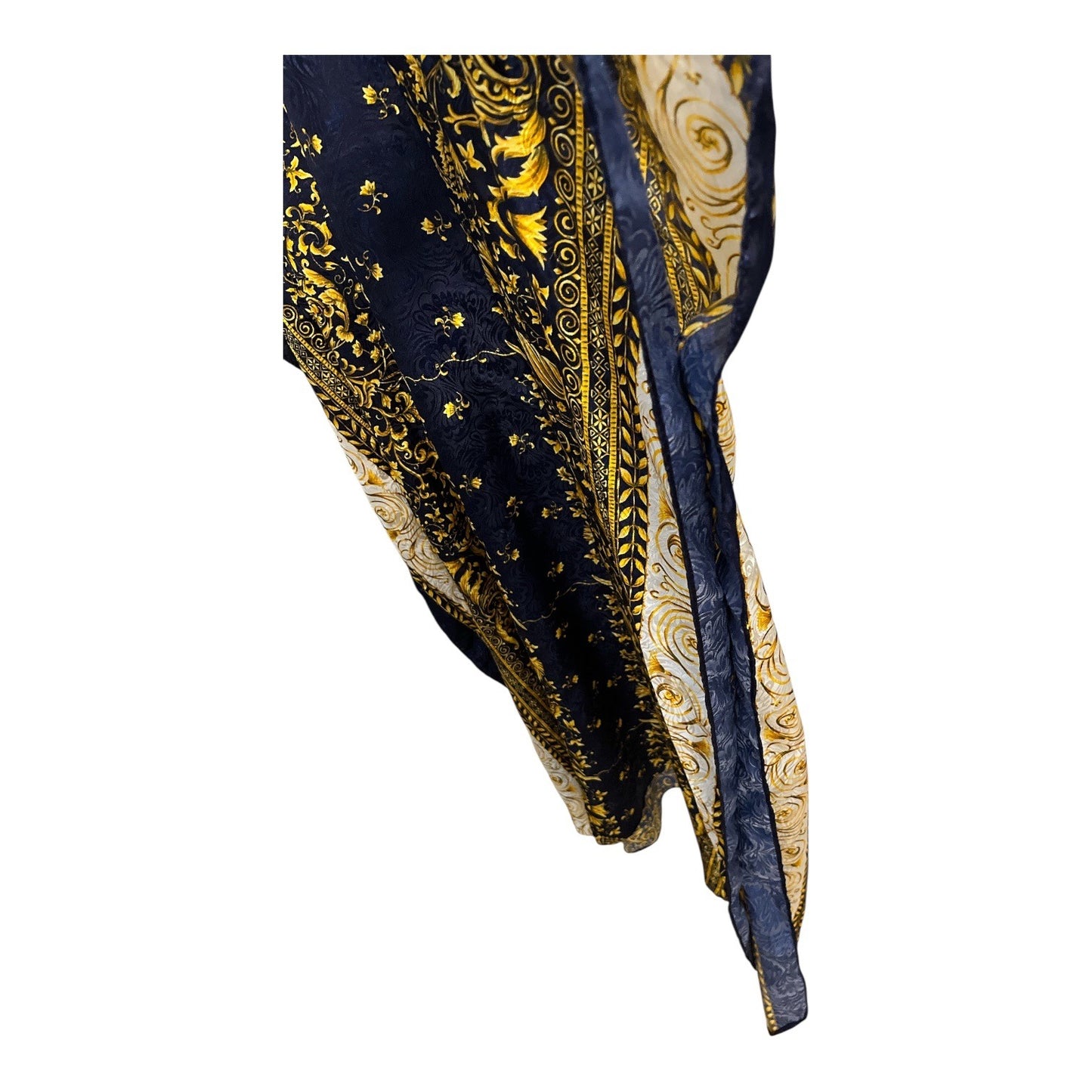 Vintage Intimate Options Baroque Print Caftan One Size Lounge Robe Navy Gold