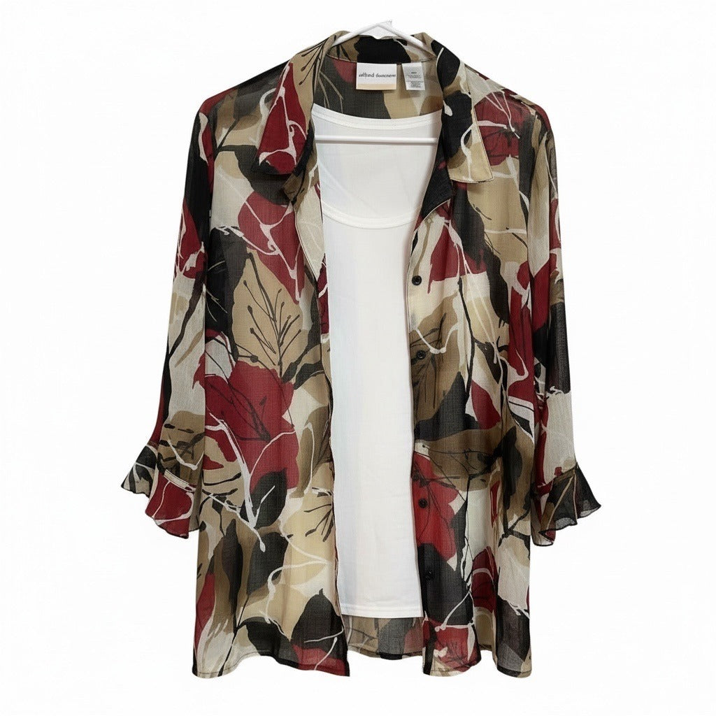 Alfred Dunner Women’s Sheer Floral Button Front Blouse Size 18W