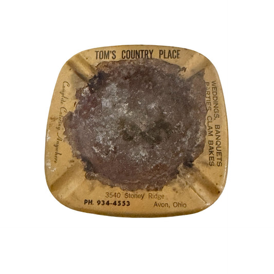 Vintage Tom’s Country Place Avon Ohio Metal Advertising Ashtray Catering Clam Bake