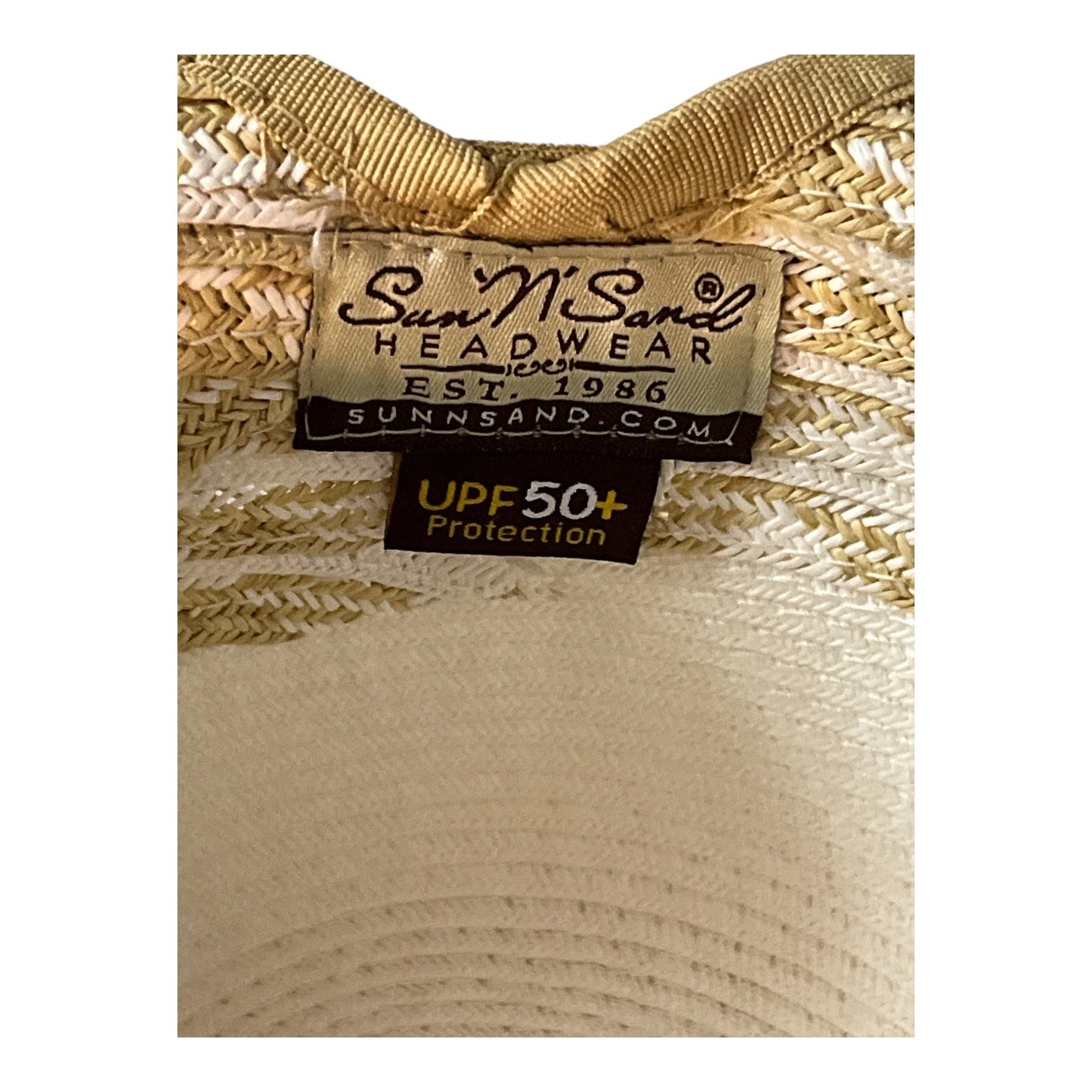 Sun N Sand UPF 50+ Wide Brim Sun Hat Cream Tan Woven Straw Look Beach Garden Hat