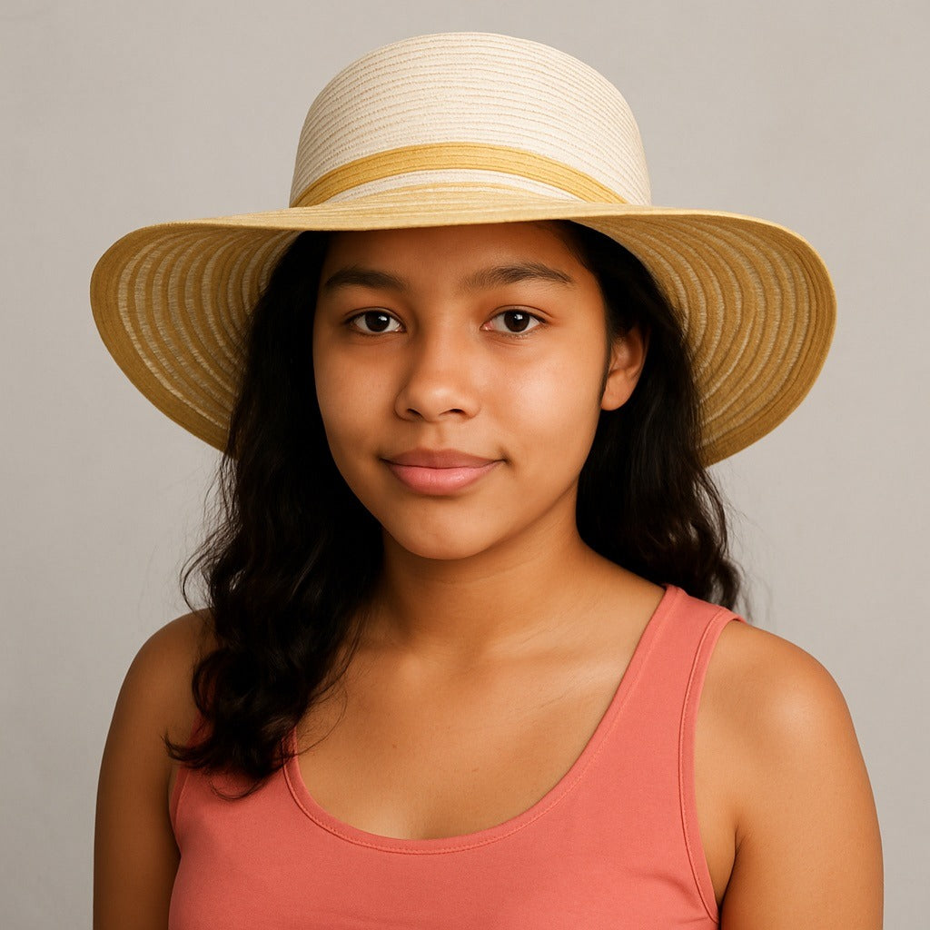Sun N Sand UPF 50+ Wide Brim Sun Hat Cream Tan Woven Straw Look Beach Garden Hat