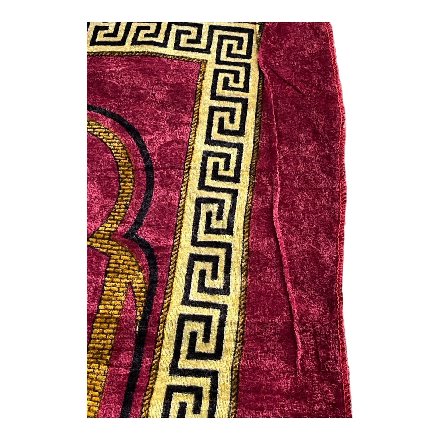 Set of 2 Vintage Polyester Prayer Rugs – Red & Gold Mosque Design with Fringed Edges