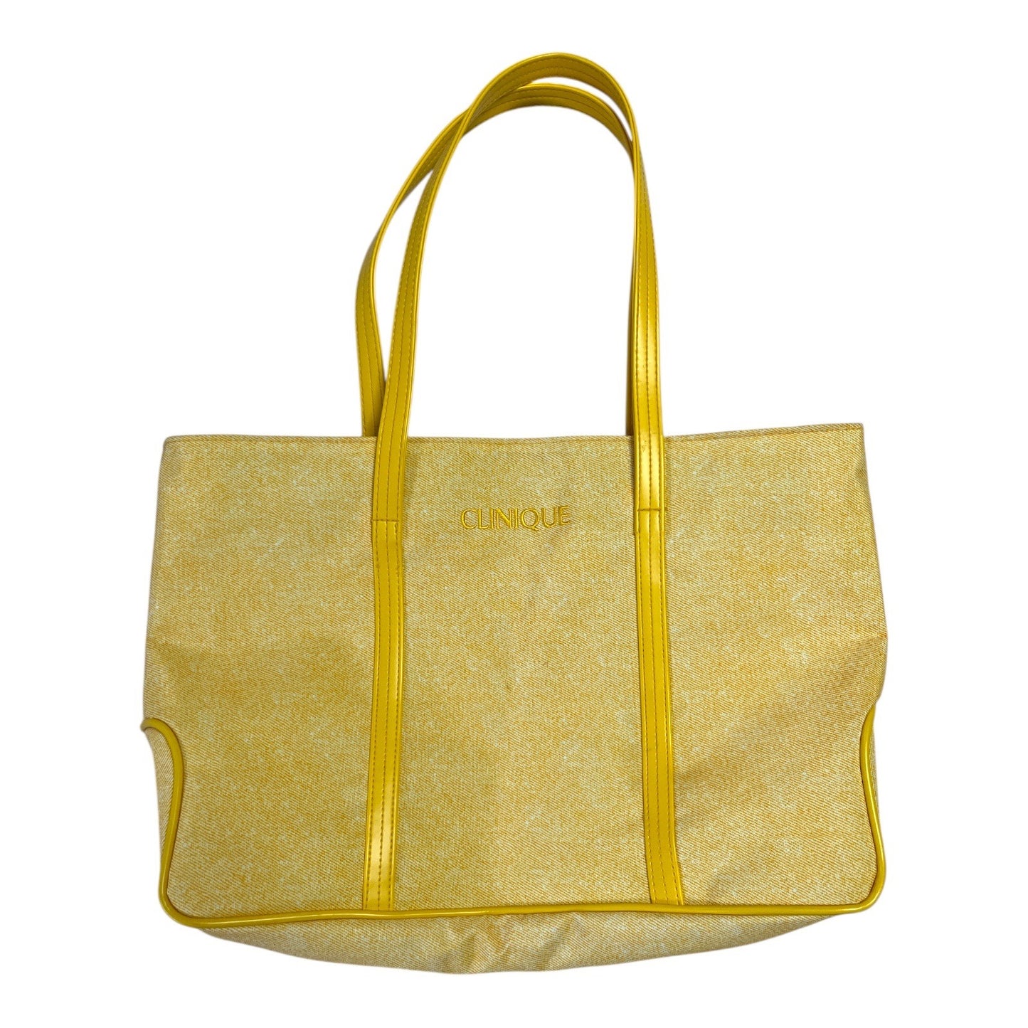 Clinique Yellow Canvas Tote Bag Faux Leather Trim Large Shopper