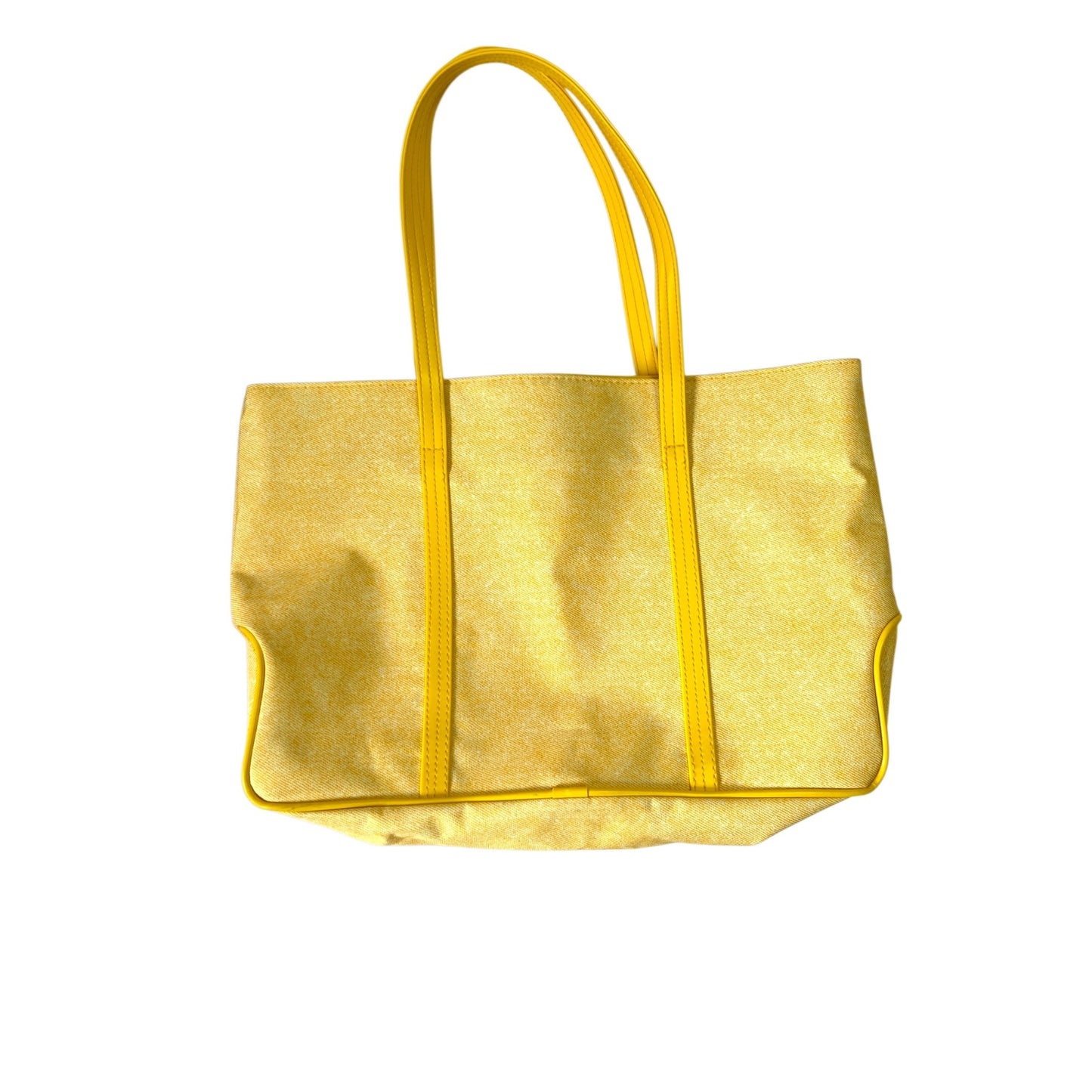 Clinique Yellow Canvas Tote Bag Faux Leather Trim Large Shopper
