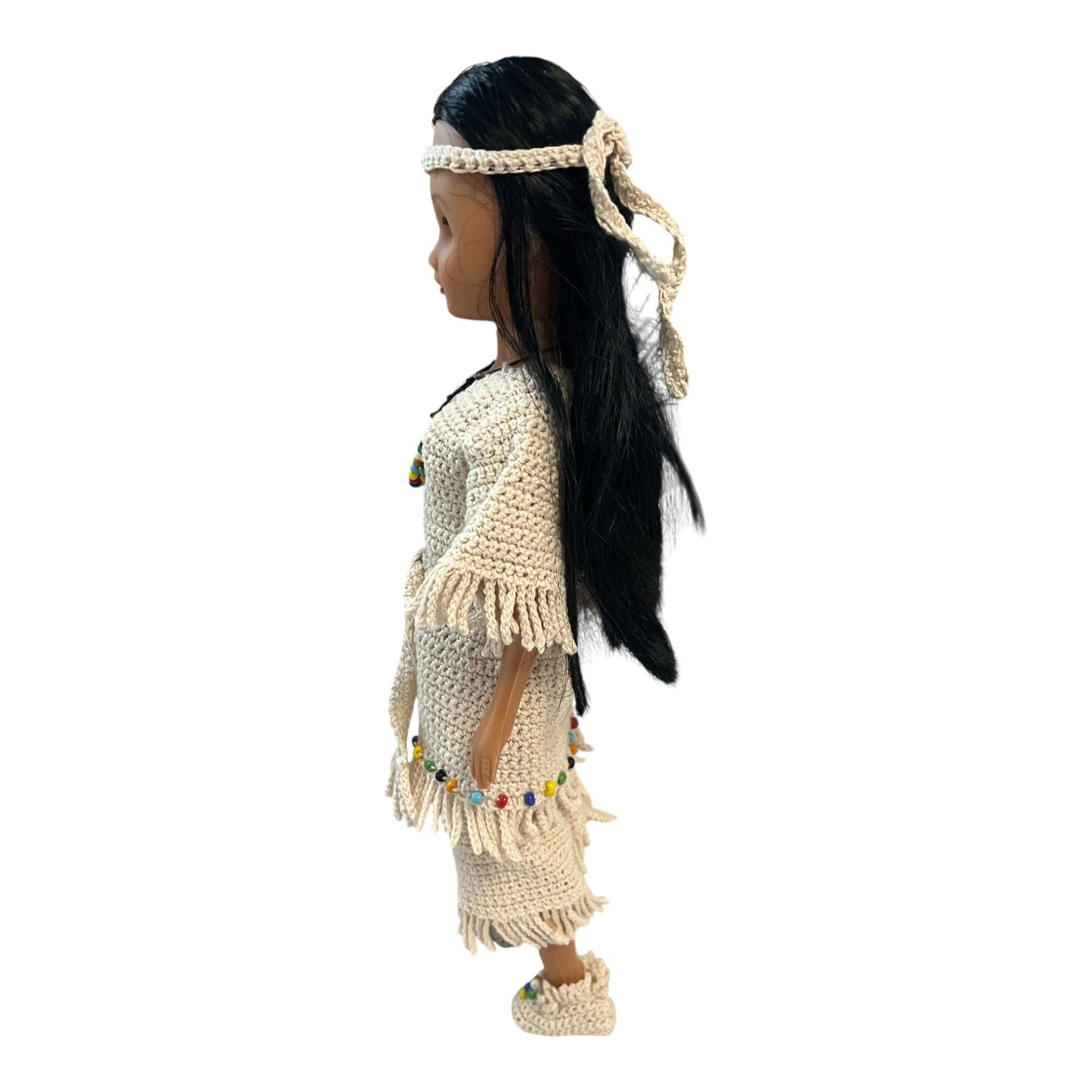 Handcrafted 14" Indigenous-Style Doll – Crochet Dress, Headband & Beads