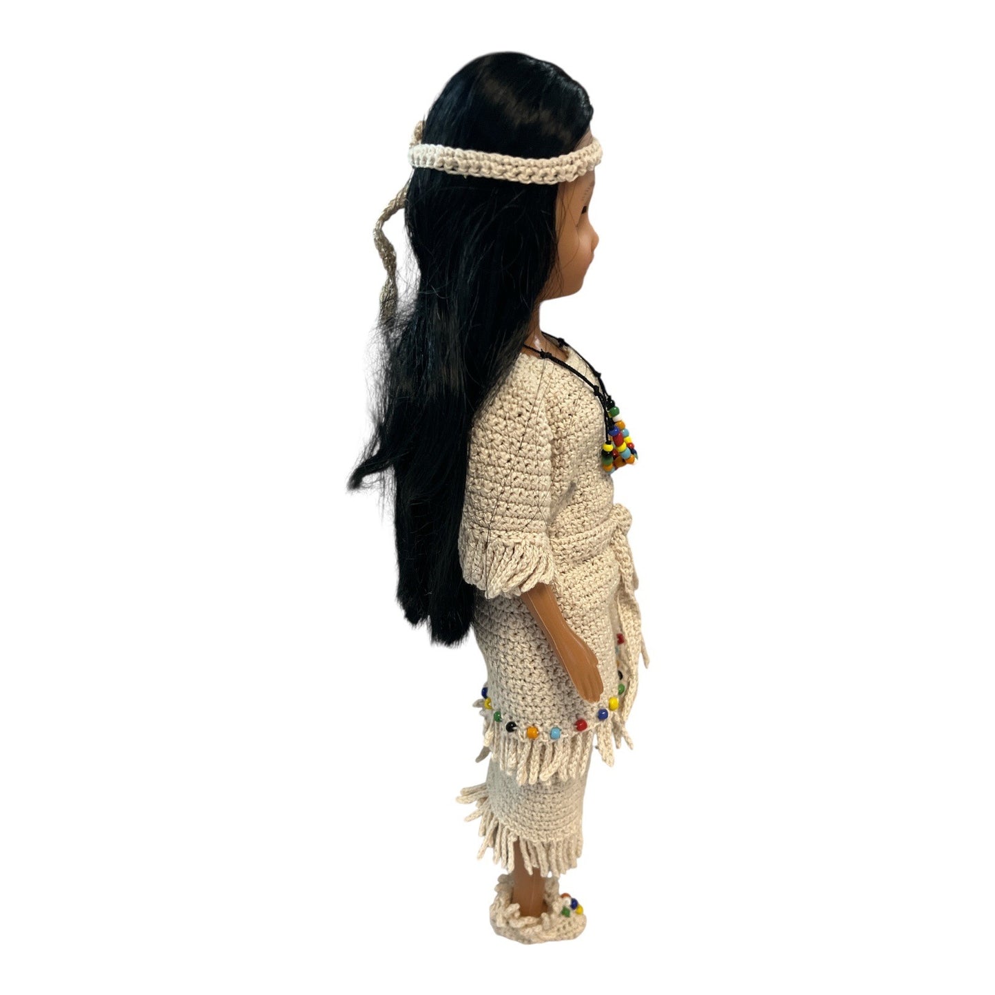 Handcrafted 14" Indigenous-Style Doll – Crochet Dress, Headband & Beads