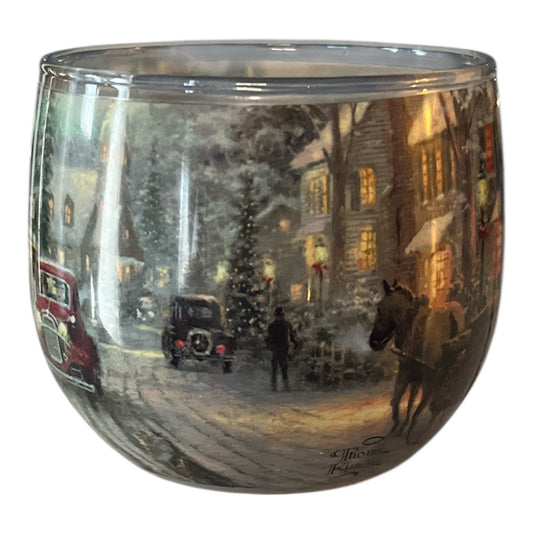 Thomas Kinkade Glade Candle – Unused – Holiday Winter Village Scene – 3" Glass Jar