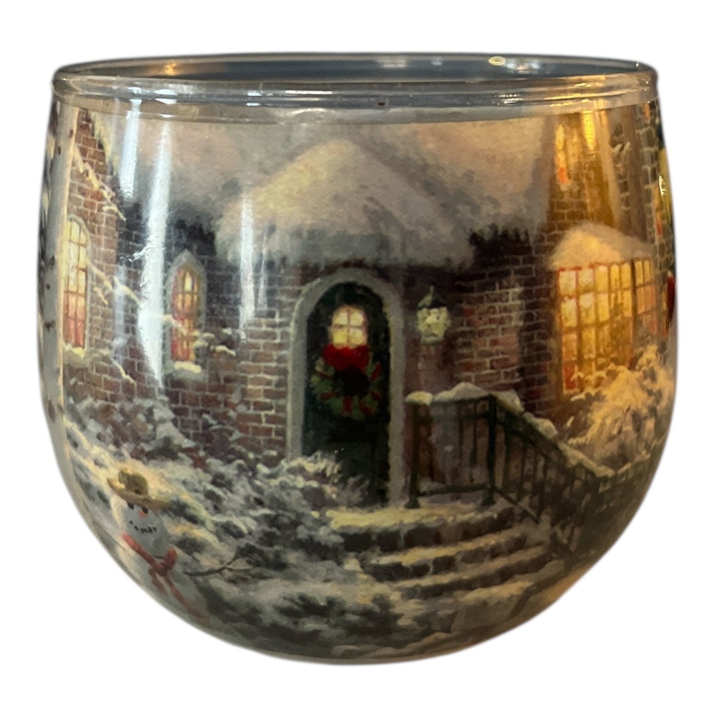 Thomas Kinkade Glade Candle – Unused – Holiday Winter Village Scene – 3" Glass Jar
