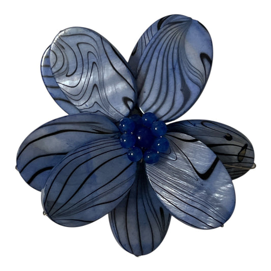 Vintage Y2K Blue Floral Iridescent Acrylic Brooch Wired Petal Flower Pin Statement Jewelry