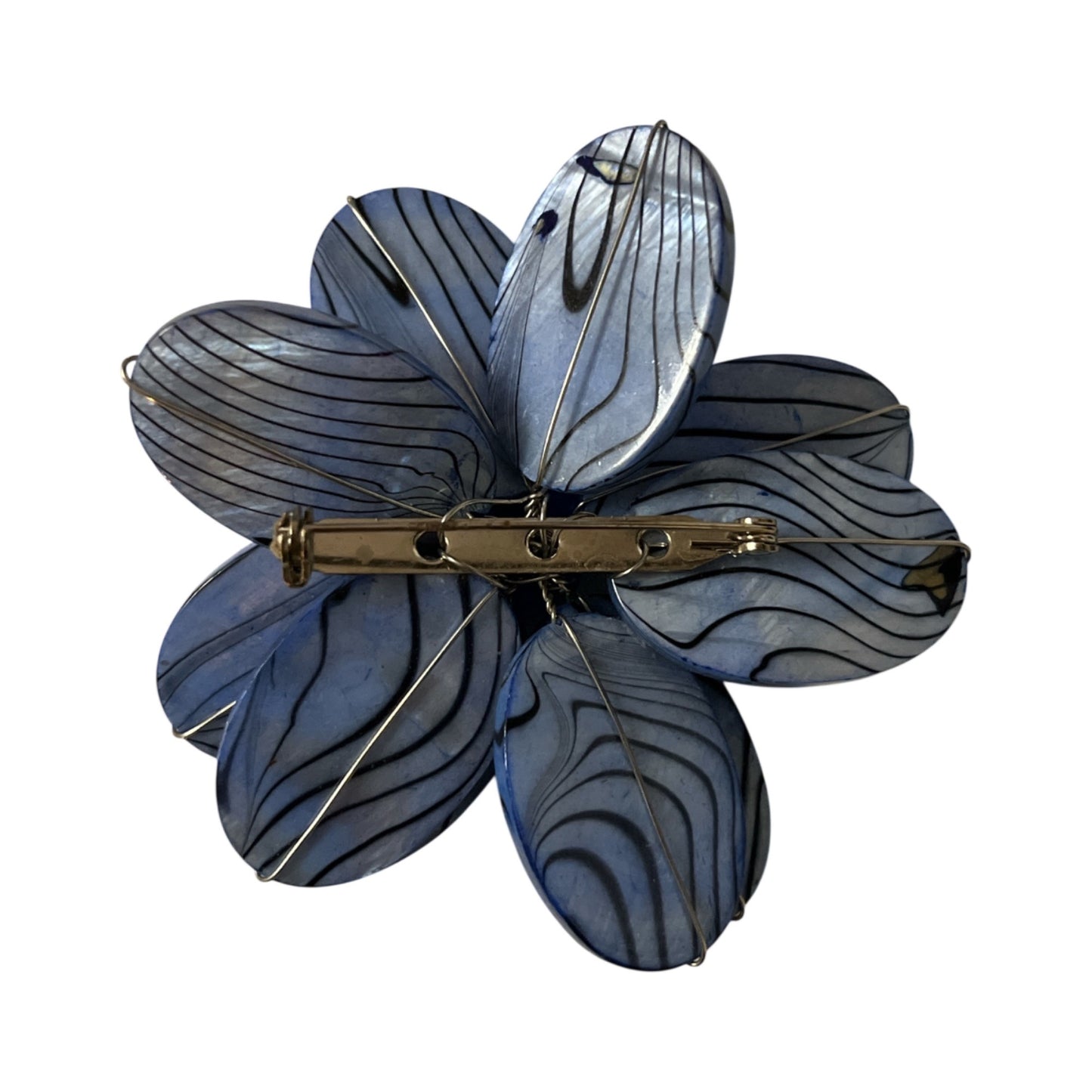 Vintage Y2K Blue Floral Iridescent Acrylic Brooch Wired Petal Flower Pin Statement Jewelry