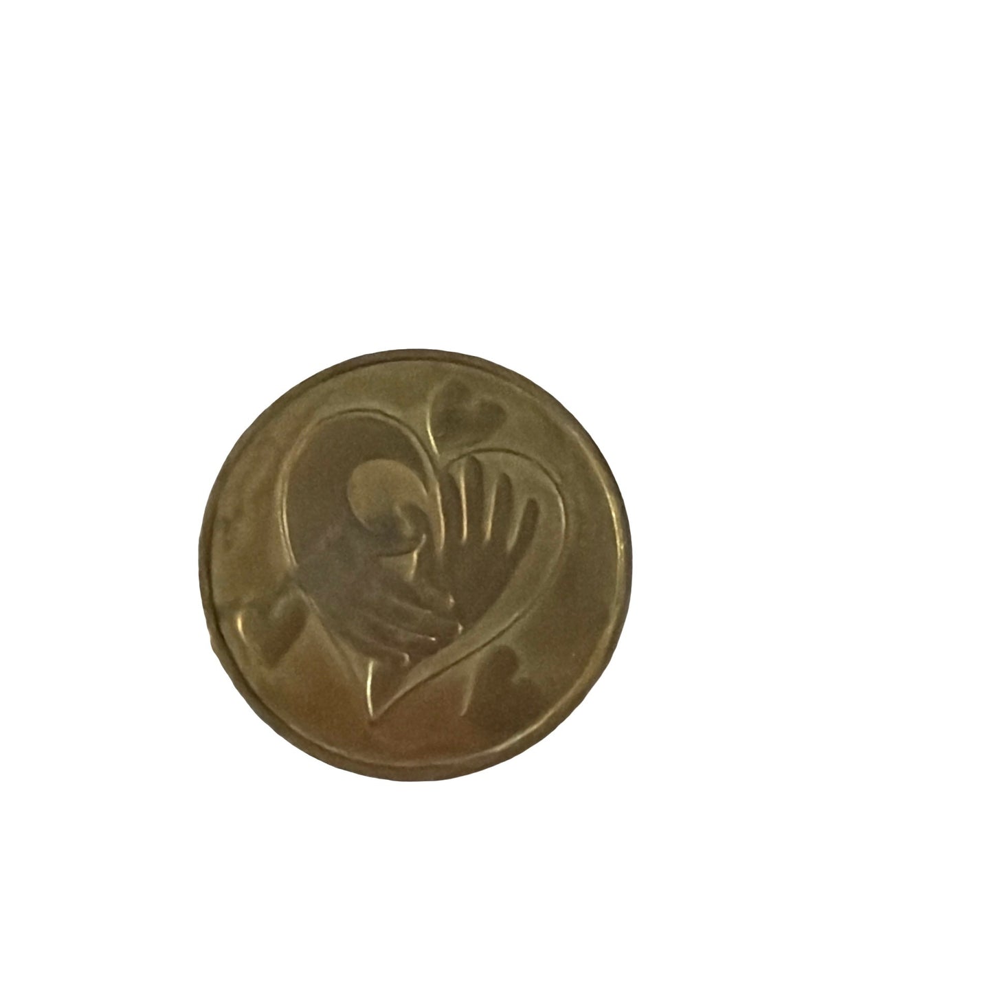 Vintage Brass Tone Two Hands Heart Token Coin Inspirational Pocket Piece