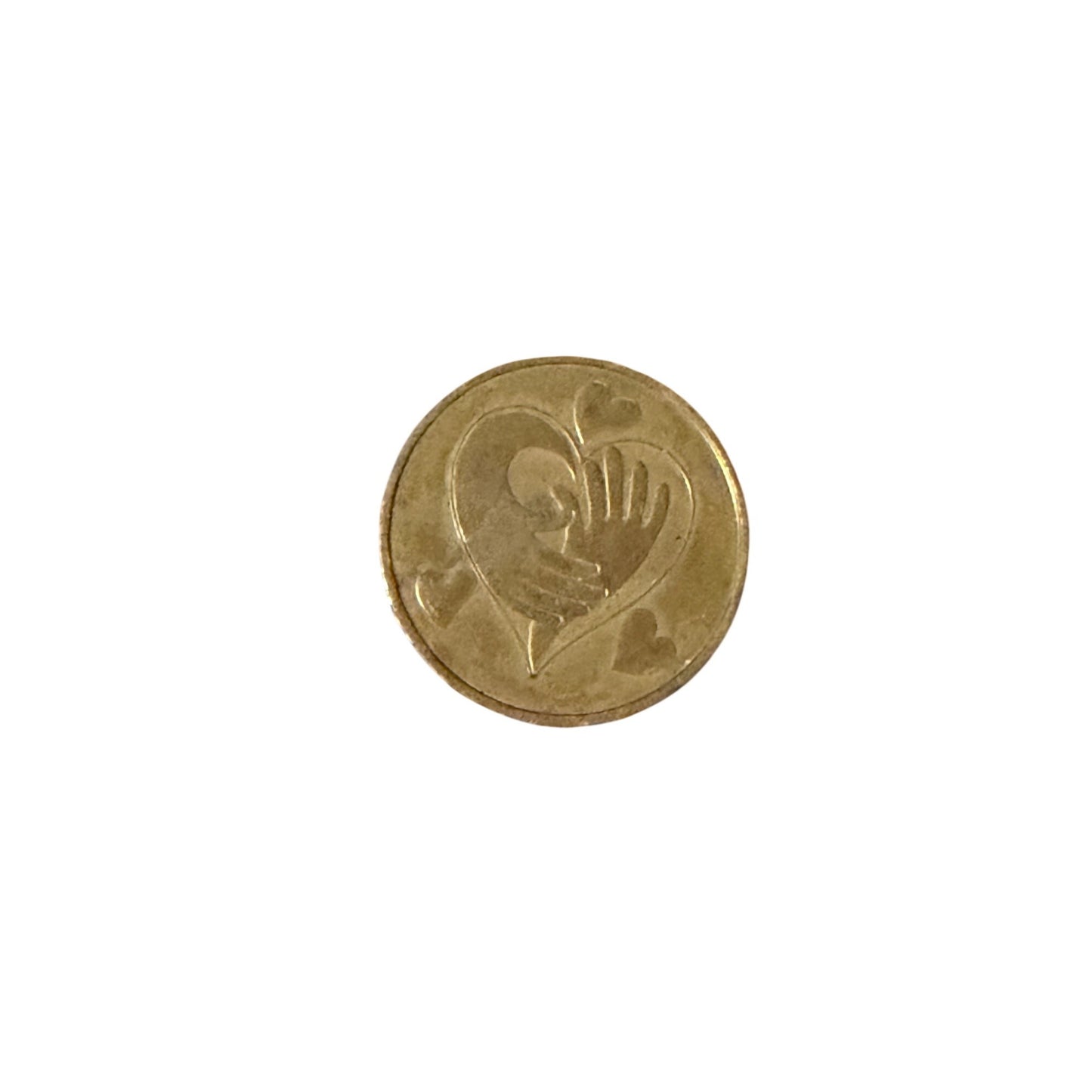 Vintage Brass Tone Two Hands Heart Token Coin Inspirational Pocket Piece