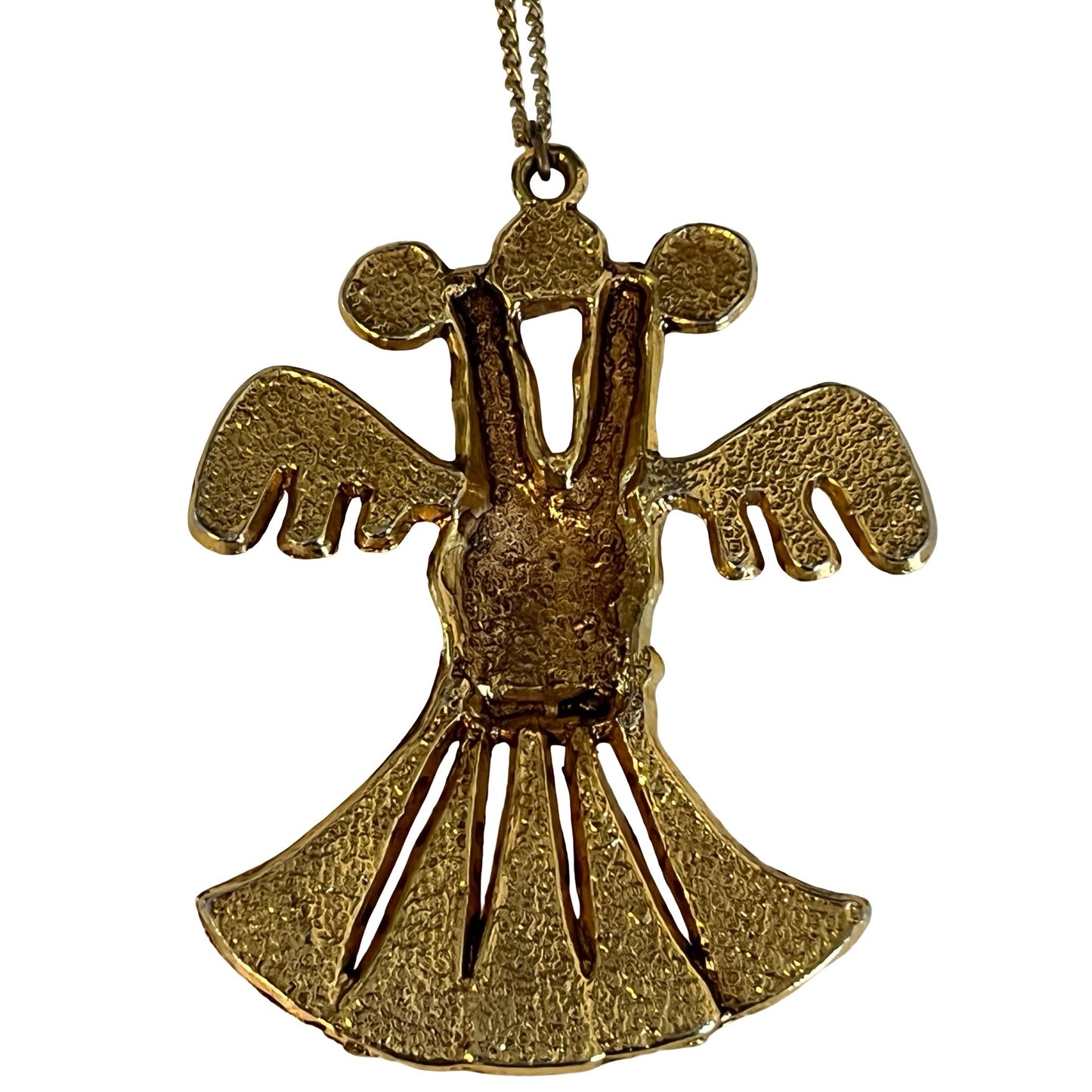 Vintage Gold Tone Double Bird Pendant Necklace Abstract Twin Head Figural Brutalist 23” Chain