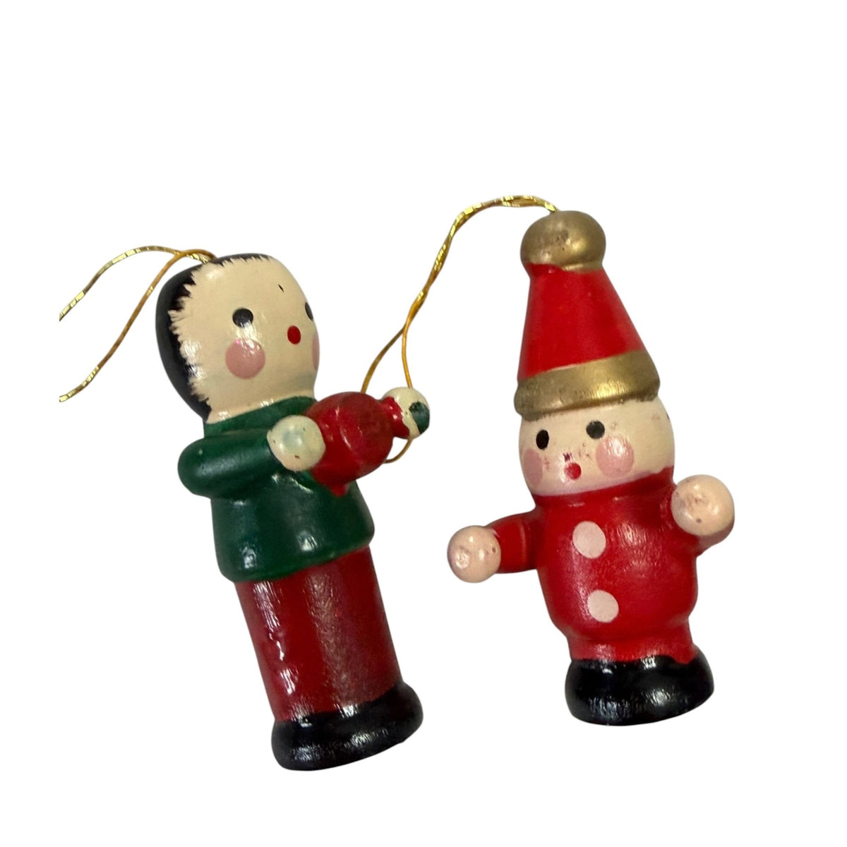 Vintage 1970s Miniature Hand Painted Wood Christmas Ornaments Lot of 5