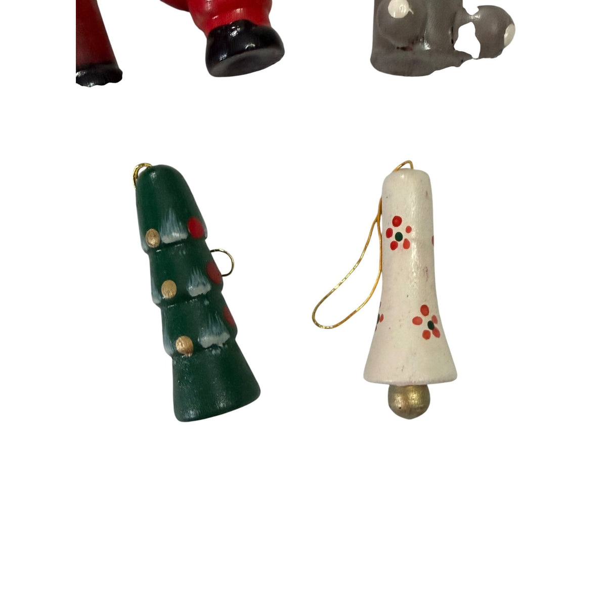 Vintage 1970s Miniature Hand Painted Wood Christmas Ornaments Lot of 5