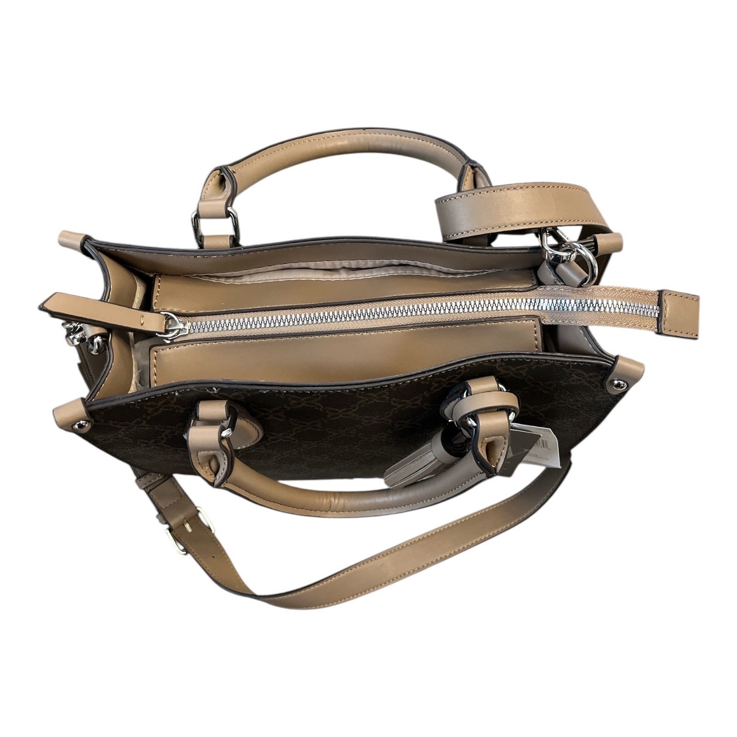 Nine West Monogram Satchel Crossbody Bag Brown Taupe Faux Leather New With Tags