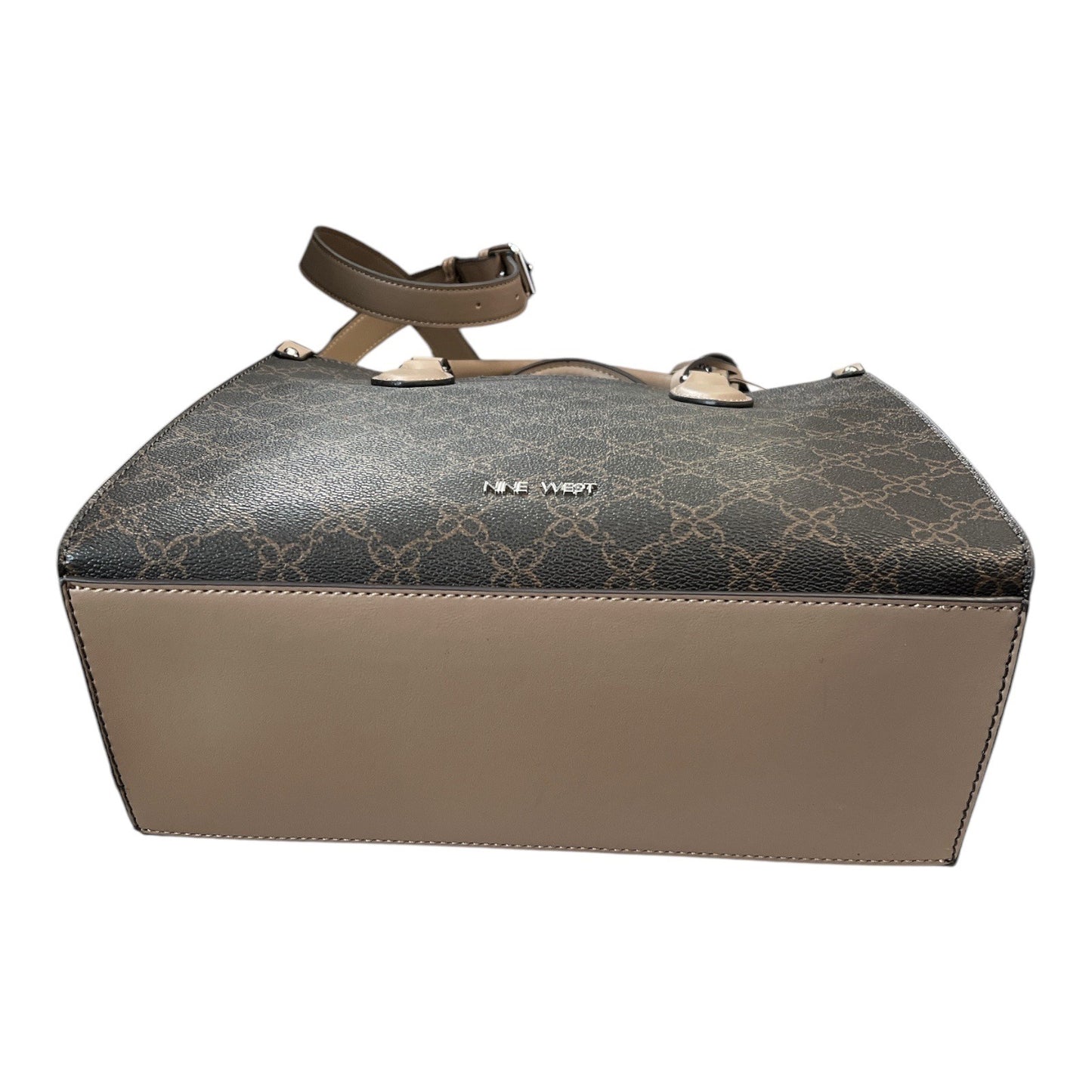 Nine West Monogram Satchel Crossbody Bag Brown Taupe Faux Leather New With Tags