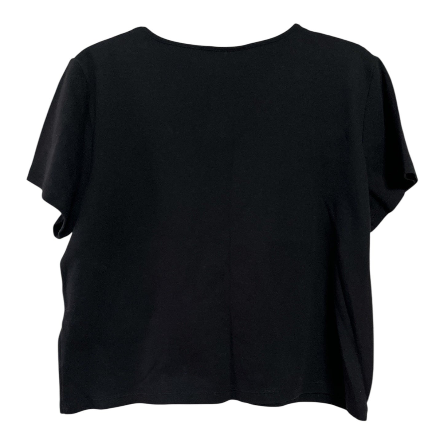 Alfred Dunner Petite XL Women’s Black Short Sleeve Top – Lattice Collar with Wooden Beads – Cotton Blend