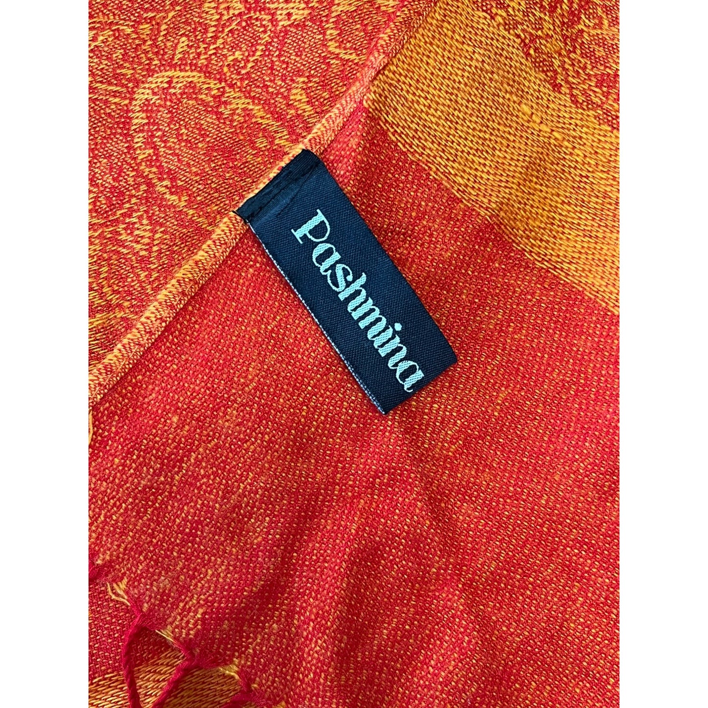 Pashmina Paisley Scarf Shawl Orange Red Fringe Wrap Mid 2000s Boho