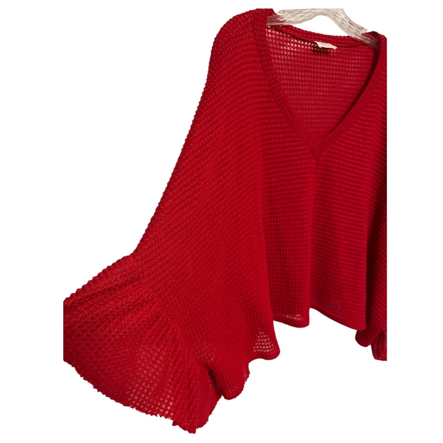 Vintage Blue Buttercup Red Crochet Knit Poncho Top Bell Sleeve USA Made M
