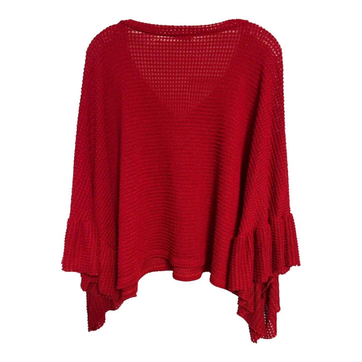 Vintage Blue Buttercup Red Crochet Knit Poncho Top Bell Sleeve USA Made M