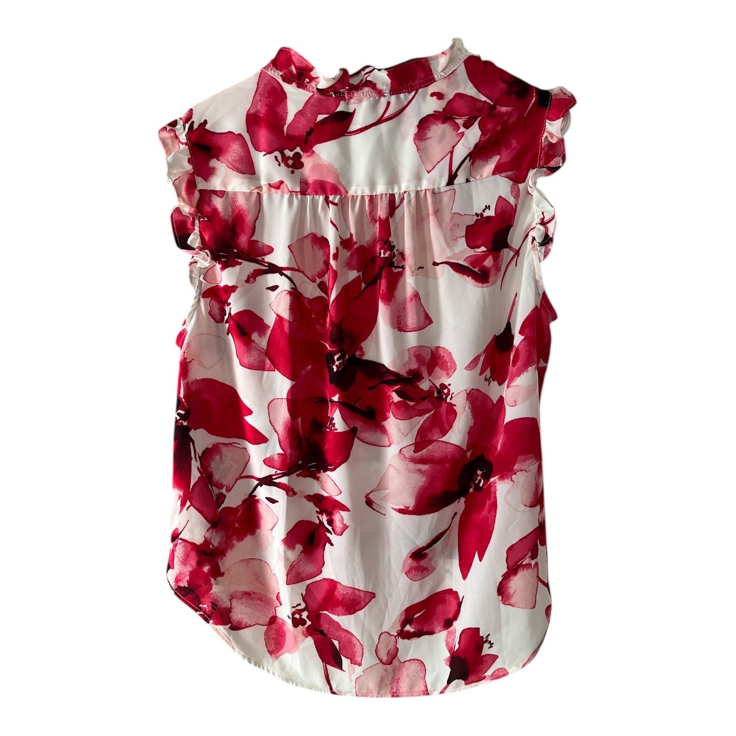 DKNY Red Floral Ruffle Sleeveless Blouse – Size XL