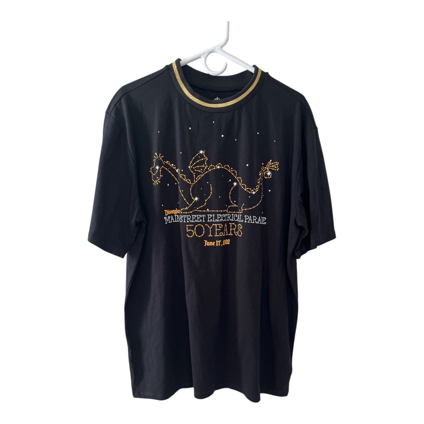 Disneyland Main Street Electrical Parade 50 Years T-Shirt Black Gold Trim Size L 2022