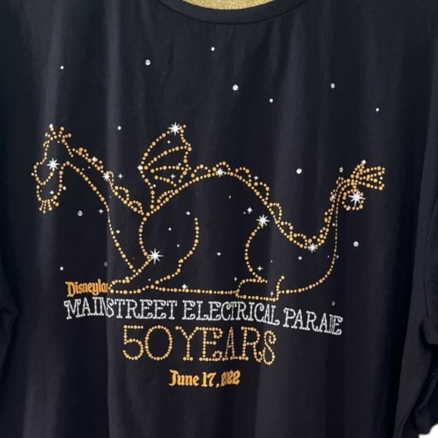 Disneyland Main Street Electrical Parade 50 Years T-Shirt Black Gold Trim Size L 2022