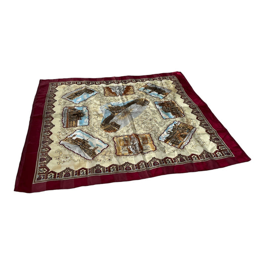 Vintage Rome Italy Souvenir Scarf 38” Square – Landmarks Print Colosseo Vatican Piazza di Spagna