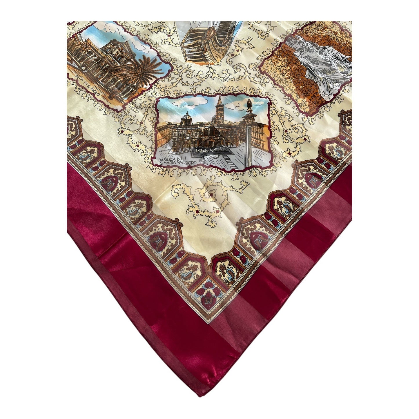 Vintage Rome Italy Souvenir Scarf 38” Square – Landmarks Print Colosseo Vatican Piazza di Spagna