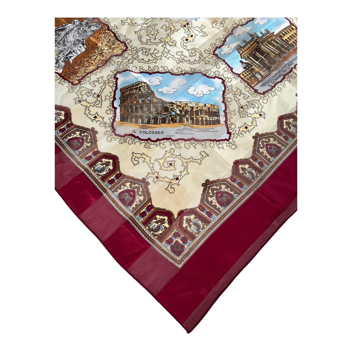 Vintage Rome Italy Souvenir Scarf 38” Square – Landmarks Print Colosseo Vatican Piazza di Spagna