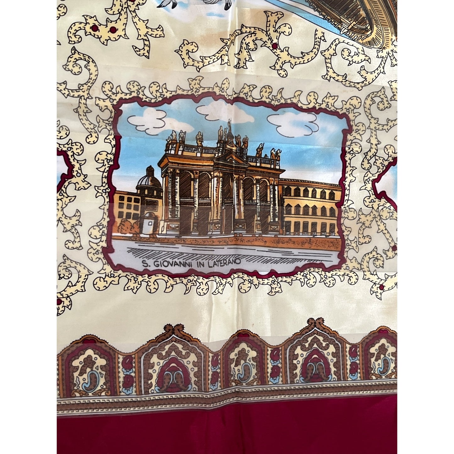 Vintage Rome Italy Souvenir Scarf 38” Square – Landmarks Print Colosseo Vatican Piazza di Spagna