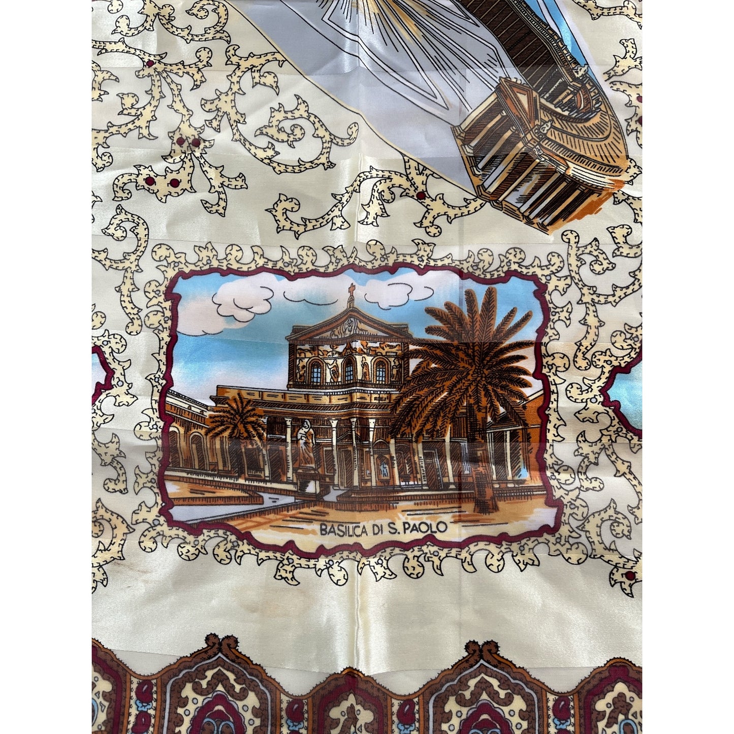Vintage Rome Italy Souvenir Scarf 38” Square – Landmarks Print Colosseo Vatican Piazza di Spagna